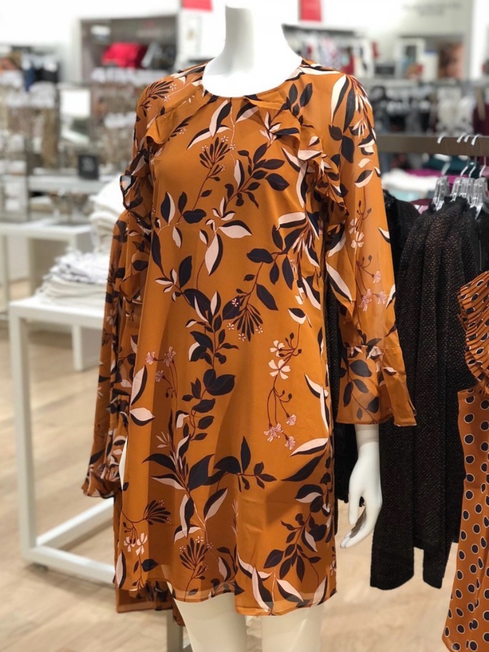 Ann Taylor Floral Ruffle Shift Dress in Mustard - Vintage Style Shift Dress